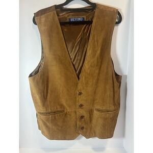 Vtg Beyond Leather Vest Men XL Brown Suede Waistcoat Western Cowboy Festivalcore